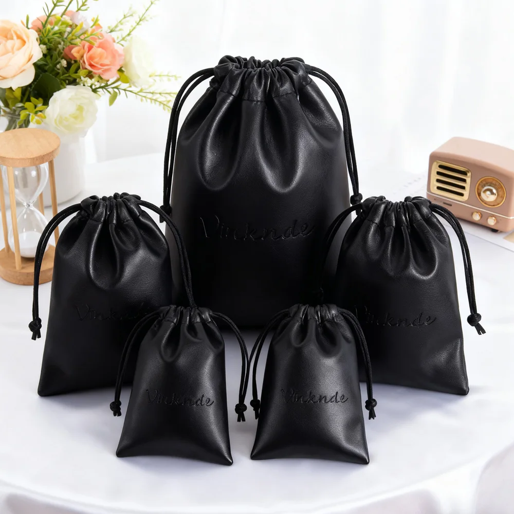 

50Pack 13x18cm Personalization PU Leather Drawstring Storage Bag Pouch Small Jewelry Packaging of Custom Size Wedding Gift Use