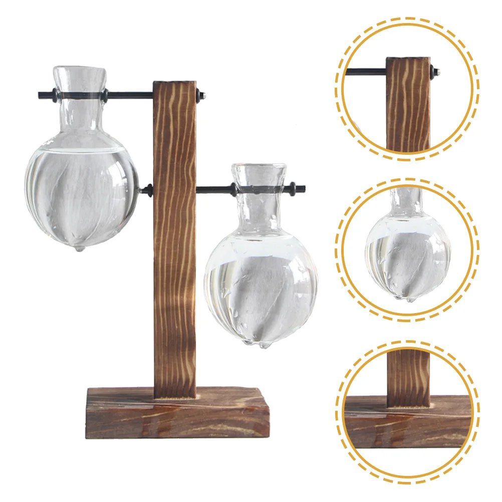 Mini Light Bulbs Vase Plant Terrarium with Wooden Stand Glass Hydroponic Planter Water Planting