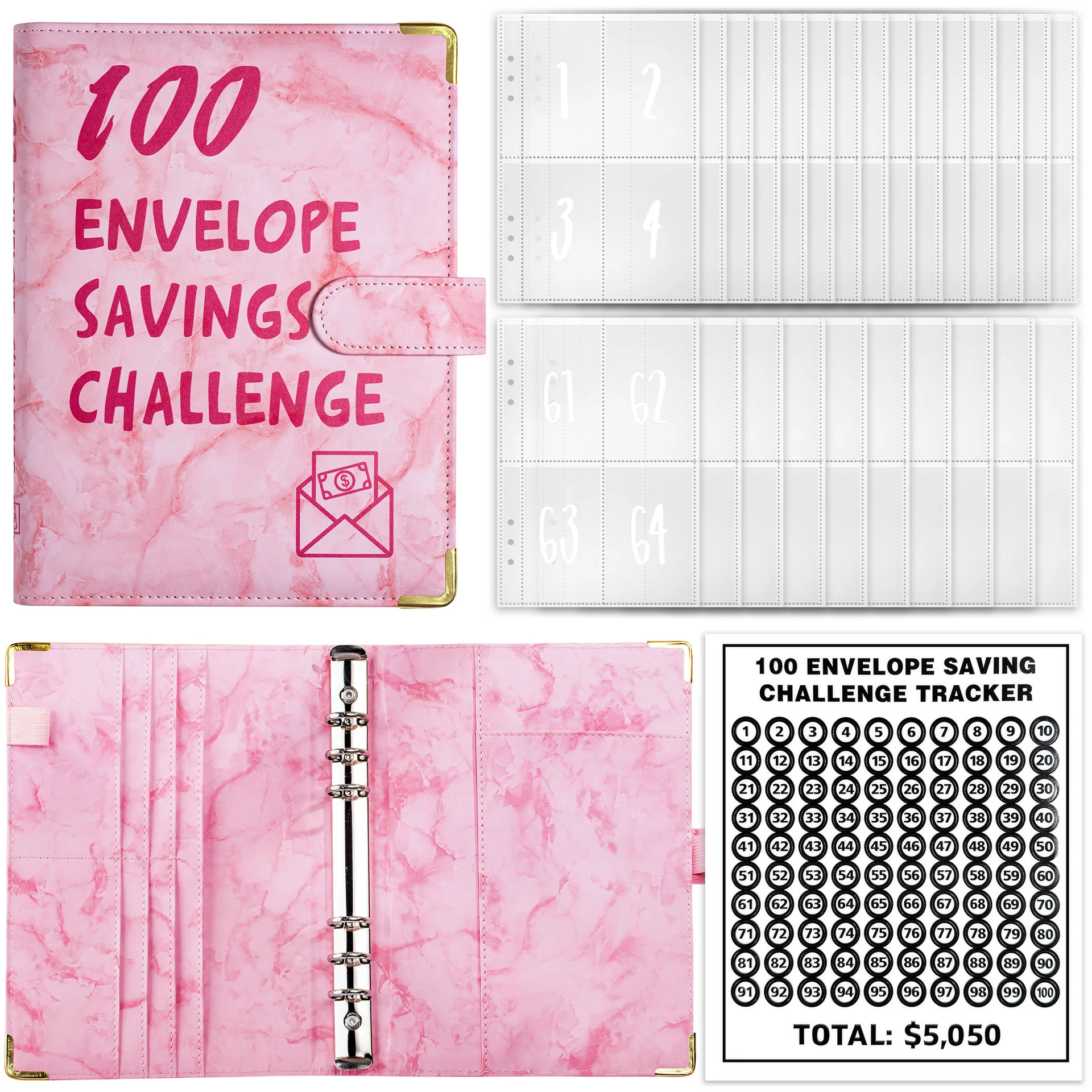 

A5 Marble 100 Envelope Savings Challenge Loose-Leaf Binder Budget Binder With Cash Envelopes Money Organizer System