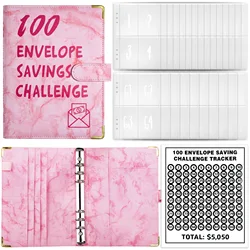 A5 Marble 100 Envelope Savings Challenge Loose-Leaf Binder Budget Binder With Cash Envelopes Money Organizer System