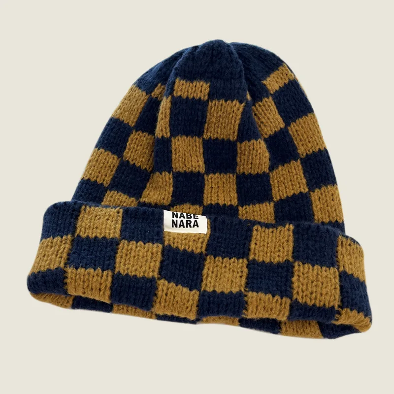 Modna czapki z dzianiny w kratę dla kobiet sweter zimowy kapelusz czerwony zielony kolor szachownica kapelusz czaszka Street Casual Beanie Gorras