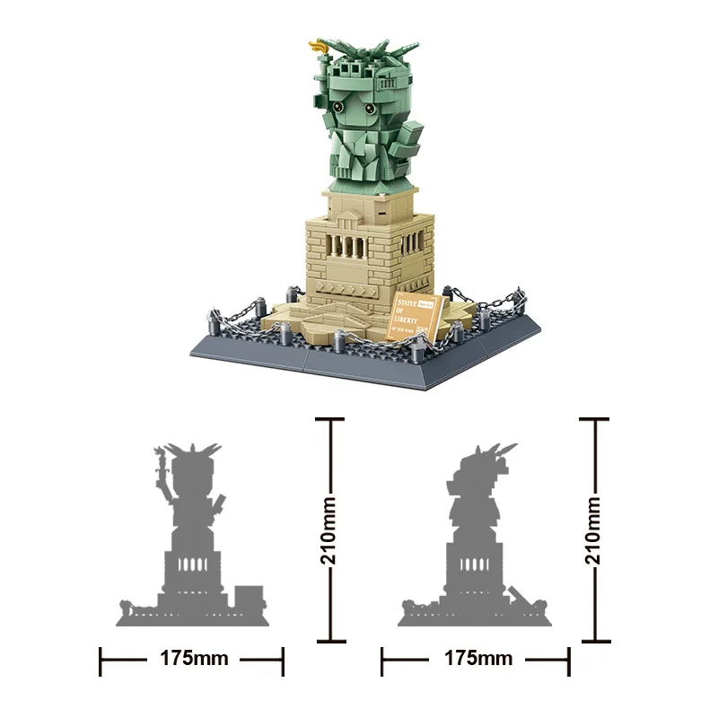 Wereldberoemde architectuur bouwsteen mooie cartoon Amerika vrijheidsbeeld model groot hoofd constructie speelgoed voor cadeau