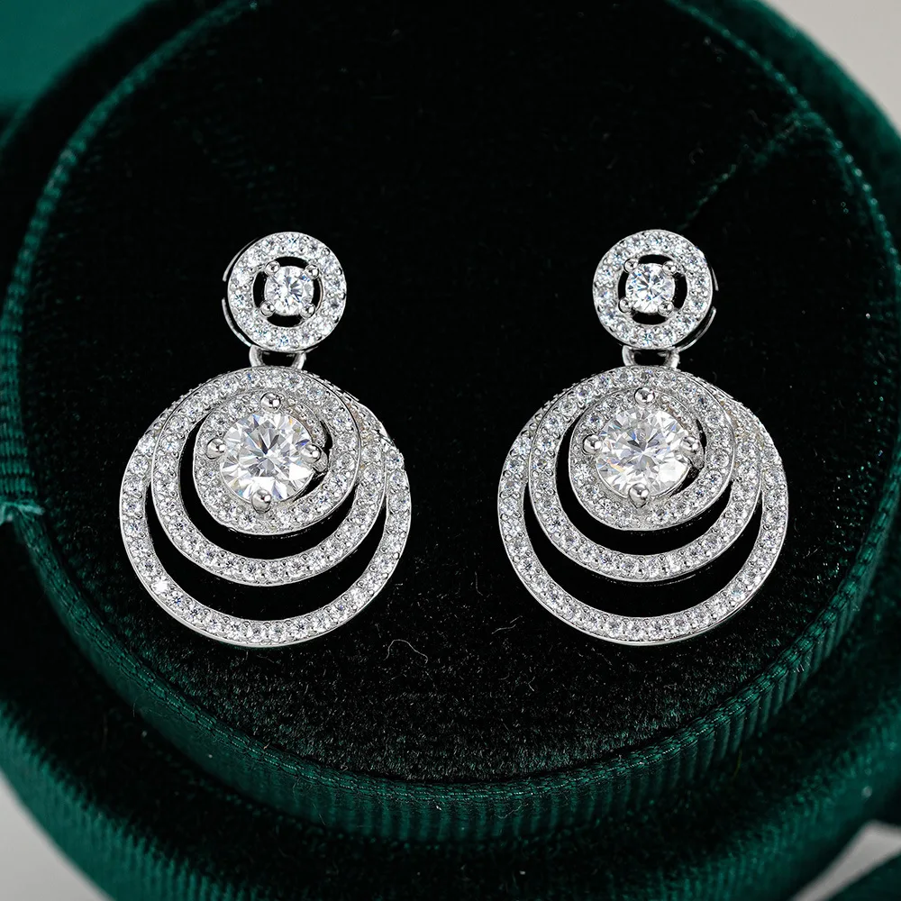 Hip Hop 18K Gold Inlaid Moissanite Earrings for Men and Women, Fashionable Round Circular Moissanite Platinum PT950 Earrings