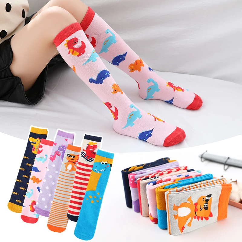 Fashion Infant girls Over-Knee High Socks cute Cartoon Dinosaur baby kids Children long Socks candy color cotton Warm Stockings