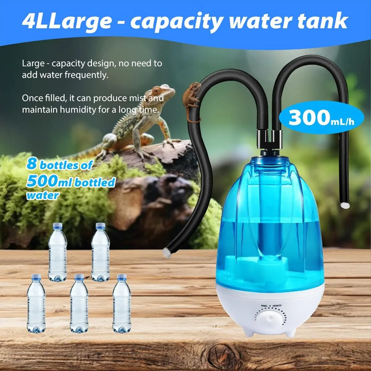 *Great Reptile Humidifier Terrarium,4L Reptile Humidifier 300 Ml/H with 7 Colours of Night Light Function,Mist Device Eu Plug
