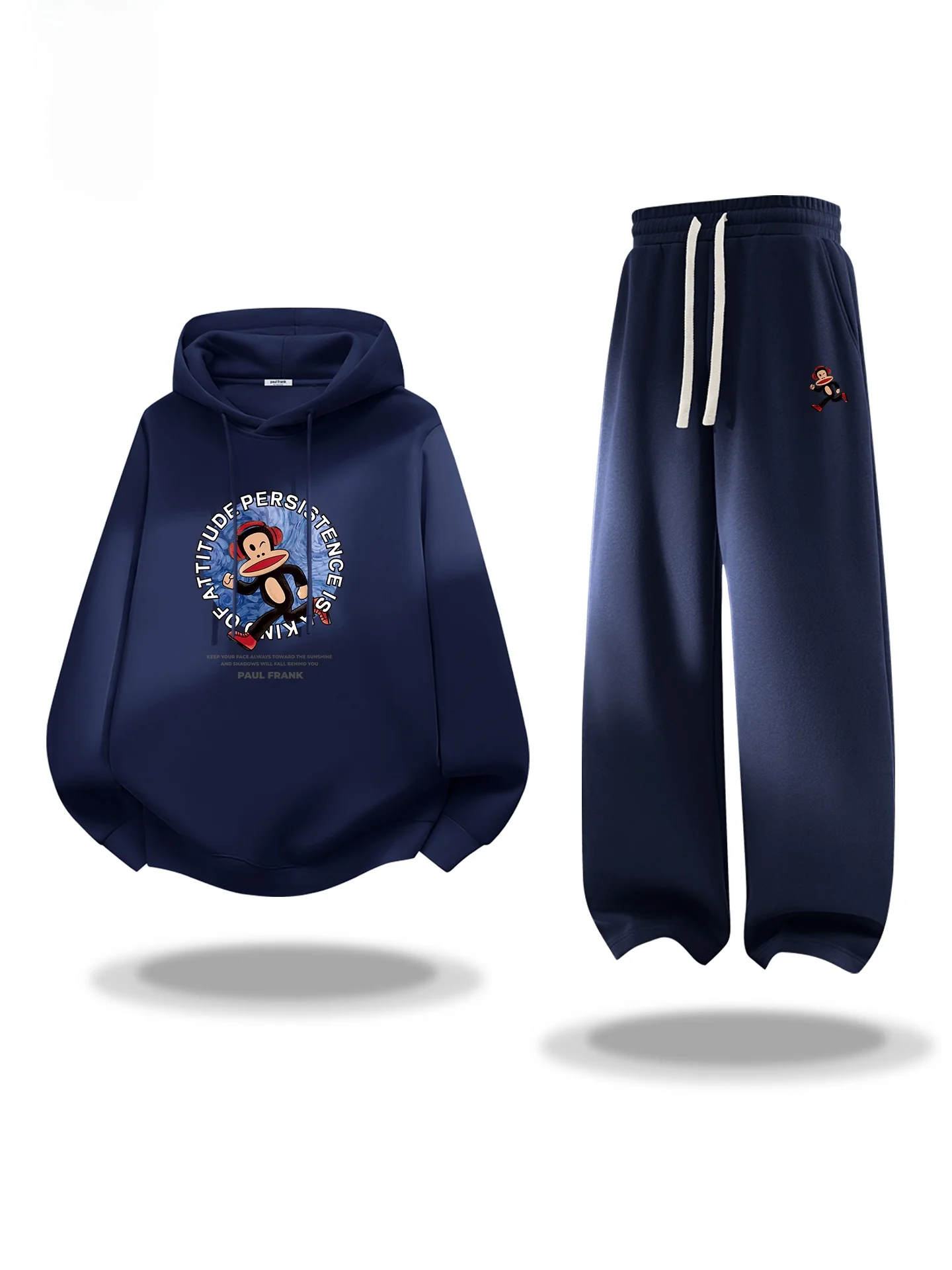 

Men's Spring Autumn Fce Lined Sweatirt Pants Set Heavyweight Sportswear Long Sve Cotton Polyester Blend