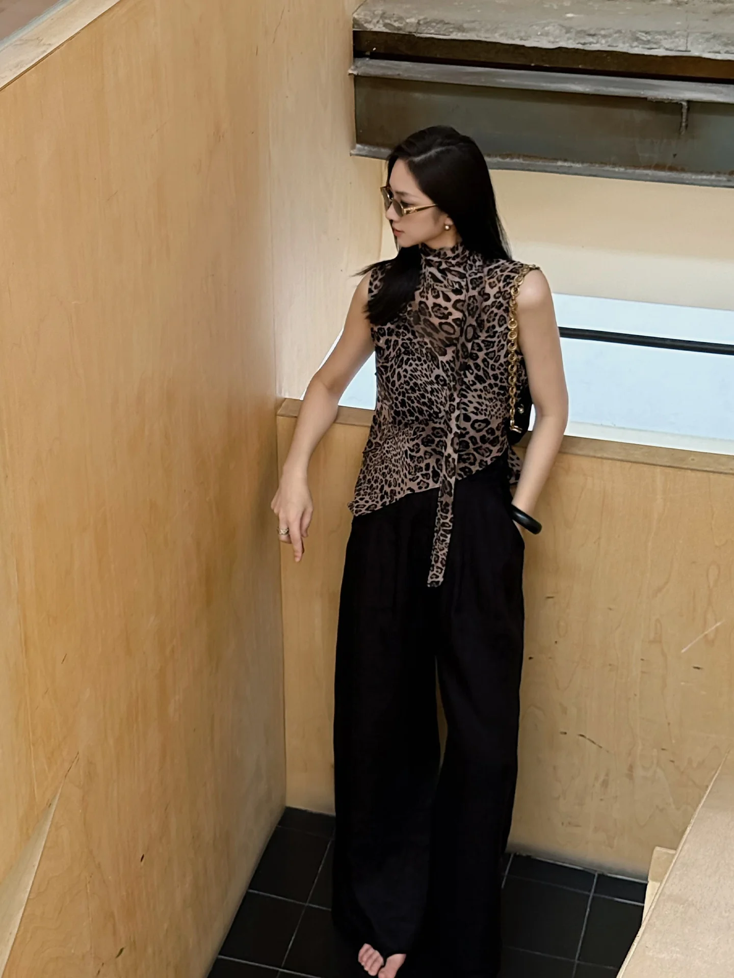 

Injunee Charm Magnetic Field Leopard Print Sleeveless Vest Women's Summer Design Sensation Casual Loose Polyester Fiber