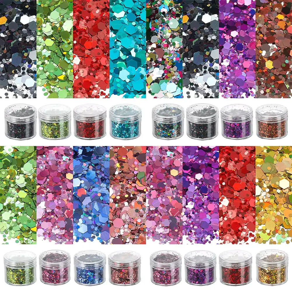 Flocons de remplissage en résine époxy pour ongles colorés, 4 bouteilles/ensemble, paillettes Laser hexagonales holographiques pour bricolage, remplissage artistique, accessoires pour ongles