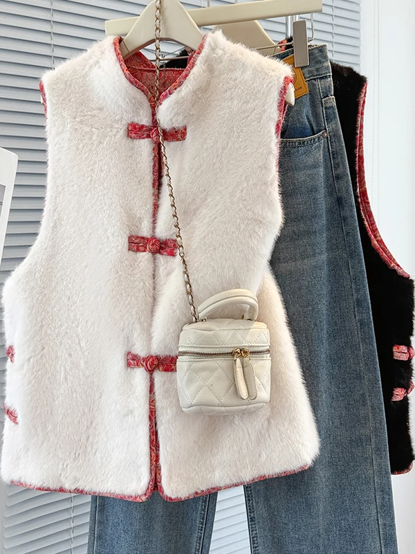 

Двусторонний жилет из искусственного меха для женщин больших размеров в традиционном китайском стиле, национальный тренд, осень-зима, новинка, топ