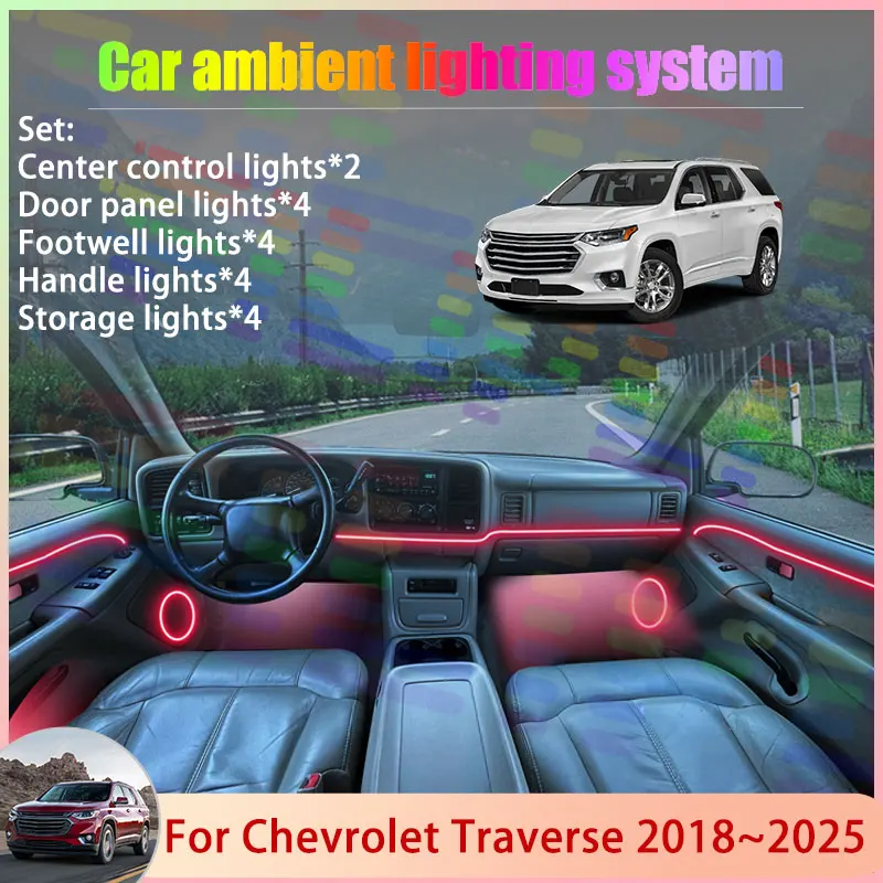 Para Chevrolet Traverse 2018~2025 MK2 Limited 2019, Juego de Luces Ambientales para Auto 2/24 en 1, Lámpara RGB con Efecto de Sombra, Conjunto de Luces Ambientales