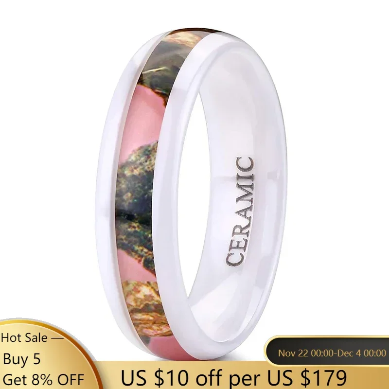 Kolmnsta Ceramic Ring In Black and White, with Color Painting Polished Beveled Edge Plating Wedding Ring for Couples