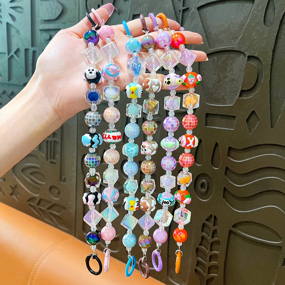 Creative Colorful Gravel Mobile Phone Chain Anti-lost Jewelry Crystal Crushed Stone Bead Chain Cellphone Strap Lanyard Hanging