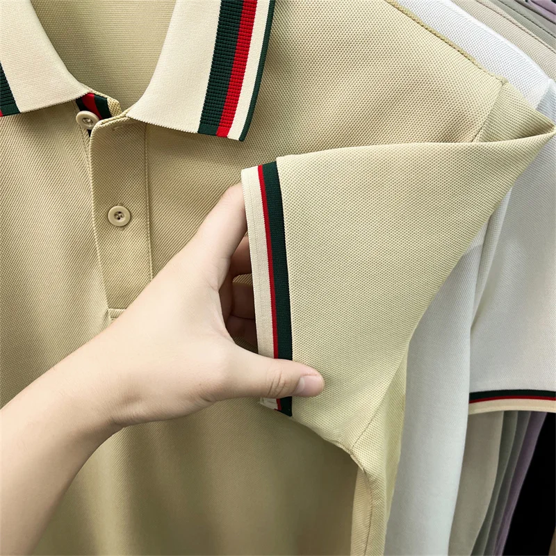 High-End Seide Baumwolle Kurzarm Herren POLO Shirt Sommer Mode Marke Boutique Bienen Stickerei Freizeit Business Flip-up T-Shirt – Detail 34