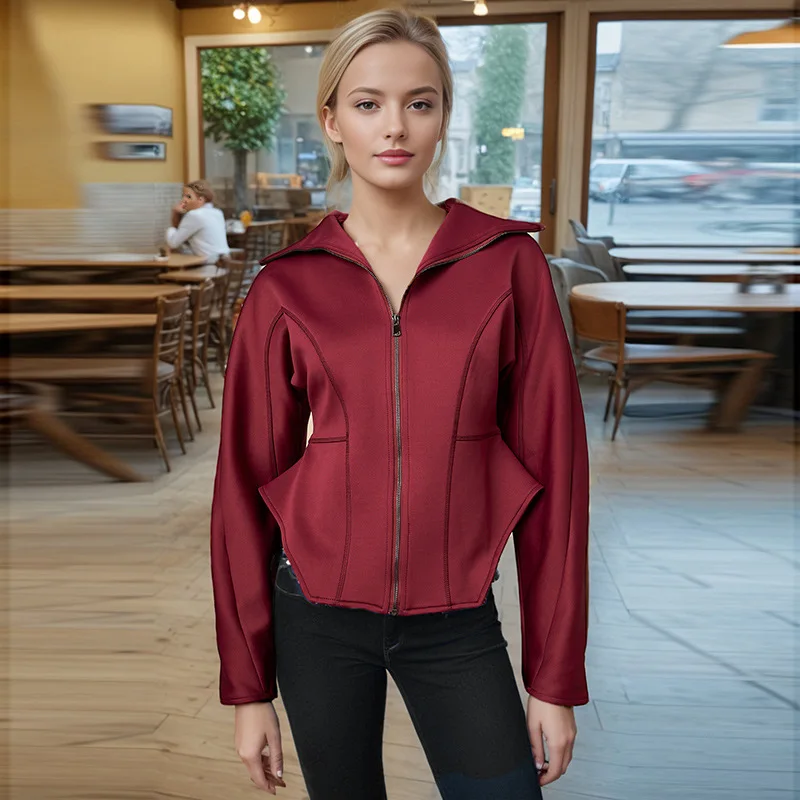 

SuperAen Korean Style Irregular Hem Short Jacket 2025 New Fashion Solid Color Hooded Coat Women