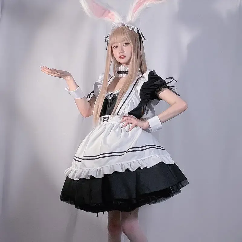 Plus Size Maid Cosplay Costume Black White Scholl Gilr Uniform Anime Role Play Maid Outfits Lolita Girl Sexy Lingerie Dress 2024