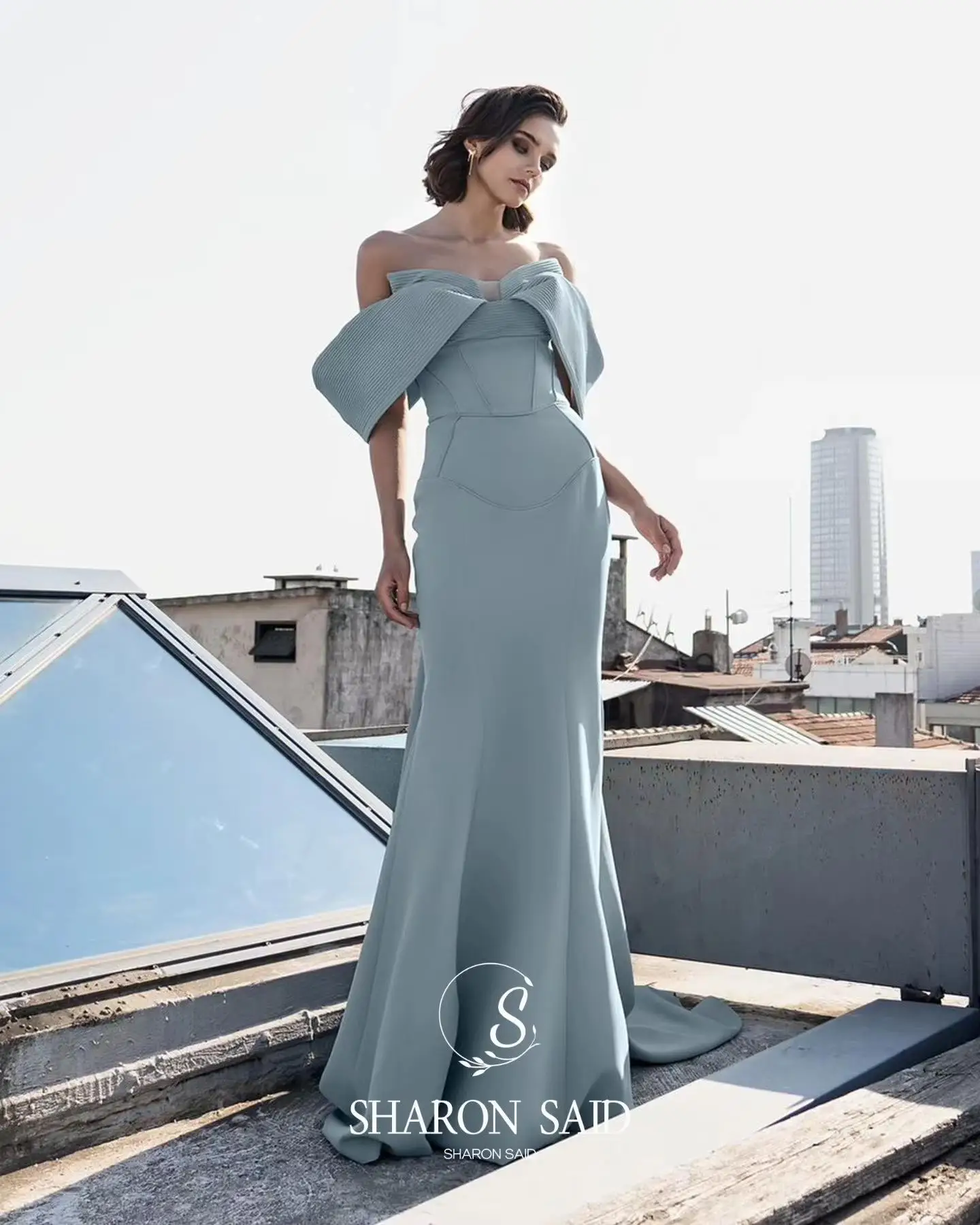 شارون سعيد فستان سهرة أنيق من الساتان الأزرق حورية البحر فساتين حفل فاخرة 2025 للمرأة فستان حفلات الزفاف SF530 تخصيص