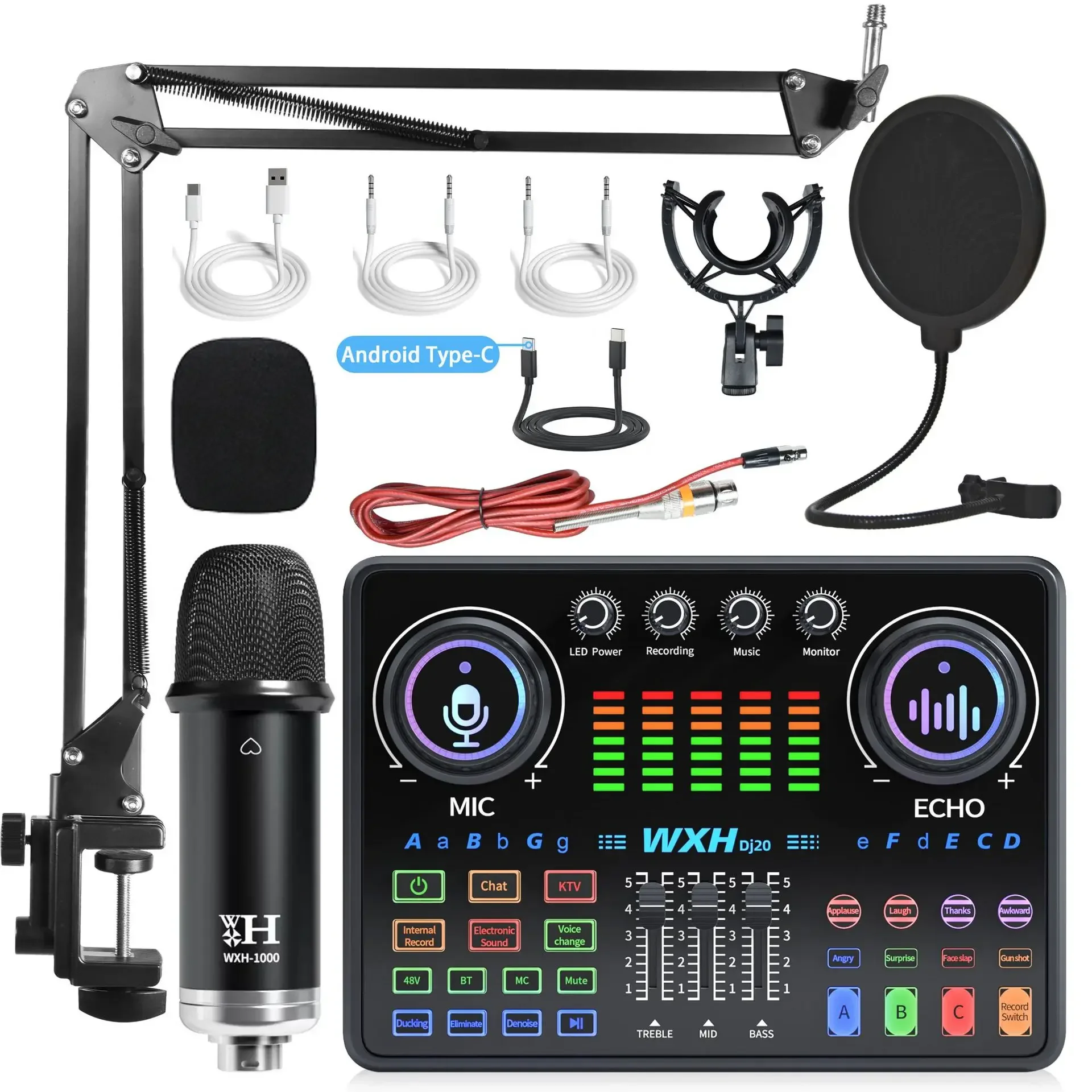 Dj20 Sound Card Studio Mixer WXH1000 Noise Reduction Microphone Singing Voice Live Broadcast Phone Computer Record USB Sound Set