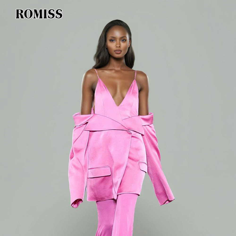 ROMISS Spliced Sleeve Formal Jacket For Women V Neck Camisole Patchwork Pocket Backless Slim Solid Coats Female Summer Clothes