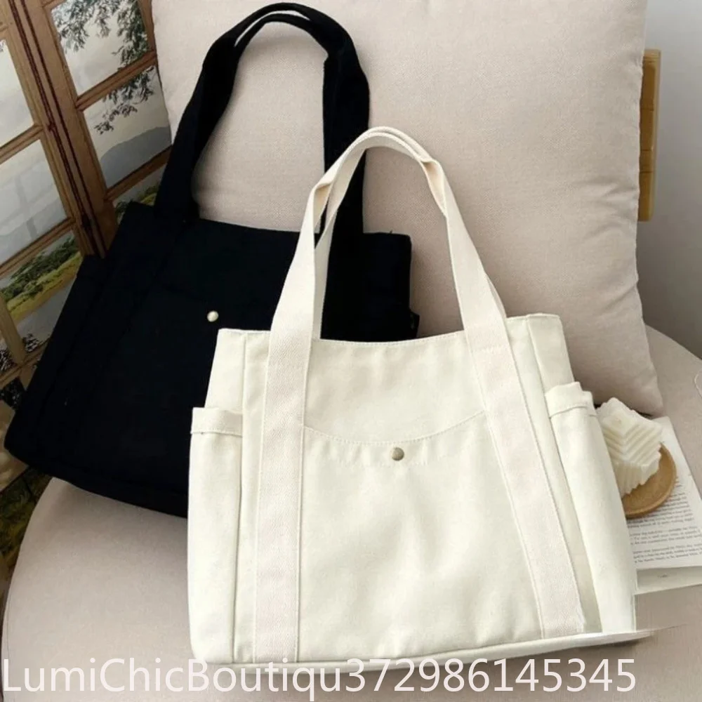 Large‑Capacity Canvas Tote Bag College‑Style Shoulder Handbag Durable Book Carry Bag For Student Women Work Commute Daily Shopping Grocery Supply