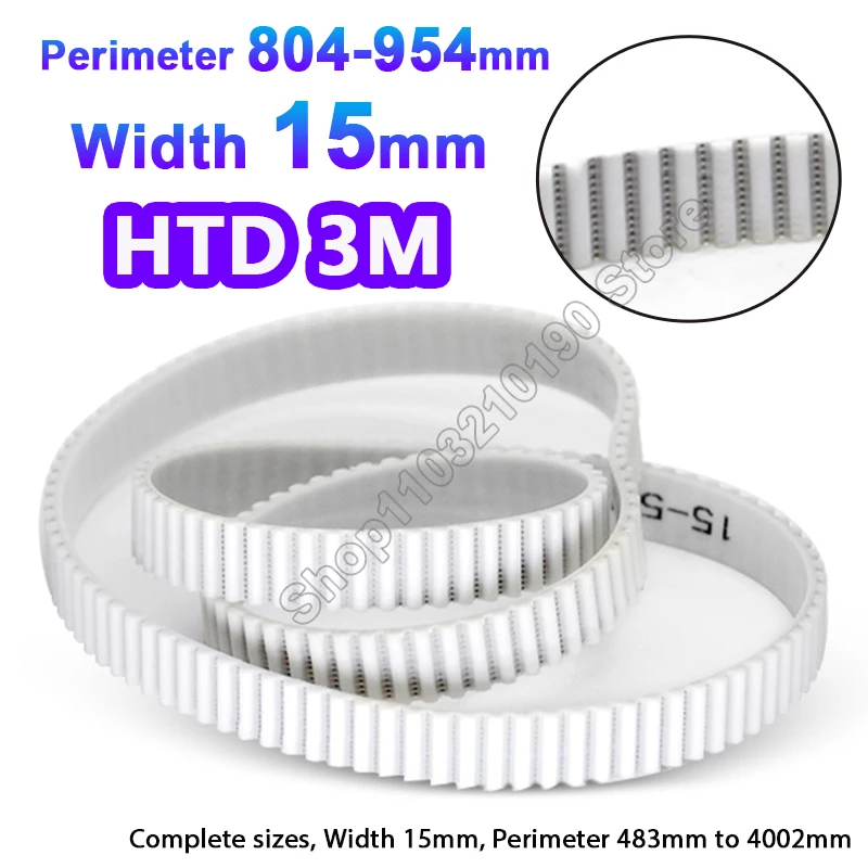 

HTD 3M Belt Width 15mm Timing Belts Closed Loop PU with Steel Core Belt Perimeter 804-954mm White Polyurethane Synchronous Belt