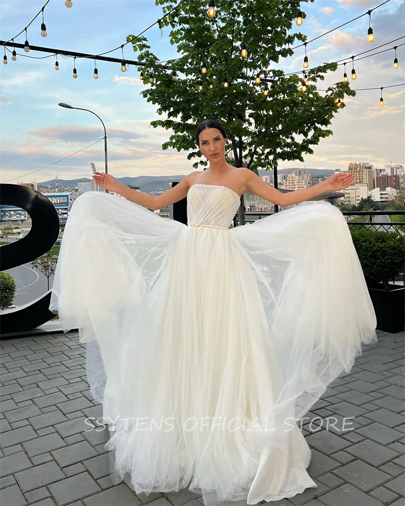 Vestidos de novia de tul sin tirantes para mujer, vestidos de novia informales hechos a medida, vestido de noche de playa para boda, más vendido