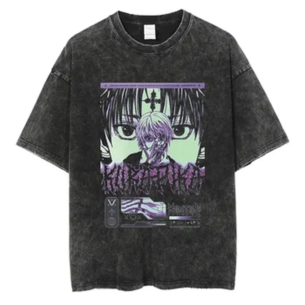 HUNTER×HUNTER T Shirt Kurapika Manga Tshirt Men Women Hip Hop Washed Cotton T-shirt Clothing Summer Short Sleeve Tees Streetwear