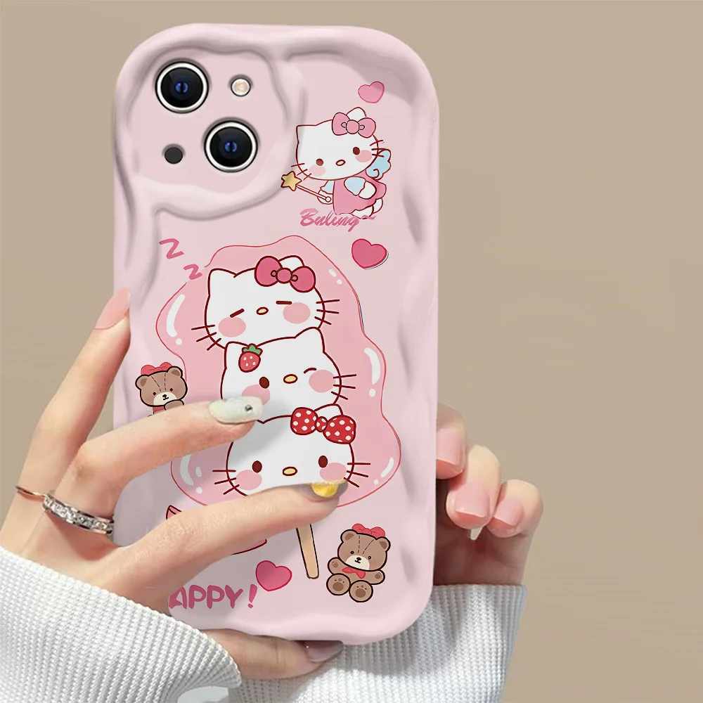 Cute Lollipop Hello Kitty Cinnamon Dog 3D Wave Case For iPhone 15 14 13 12 11 Pro Max Mini X XR XSMAX 8 7 6S Plus Silicone Cover