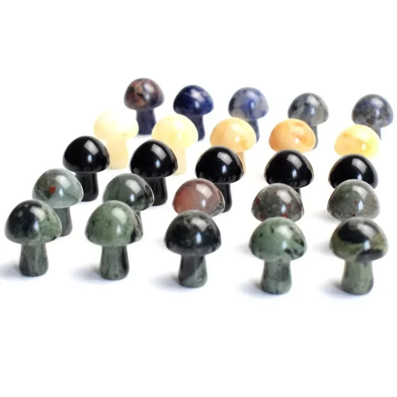 5Pcs Natural Chakra Semi-precious Stone Mushroom Statue Crystal Reiki Healing Quartz Agate Figurine Ornament 15x20mm