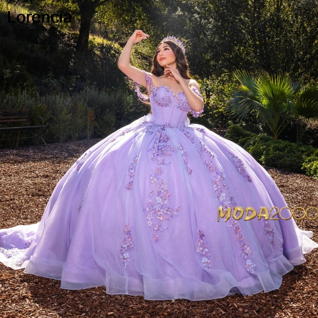 Personalizzato Messicano Lavanda Lilla Abito Quinceanera Abito di Sfera Applique di Pizzo Perline Corsetto Dolce 16 Abiti Da 15 Años YQD898