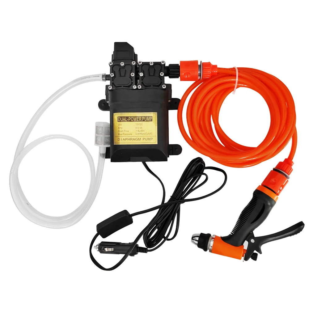 Dual-Core Diaphragm Pump Car Wash Set Portable High Pressure And Large-Flow Car Wash Pump 12v Cigarette Lighter Power