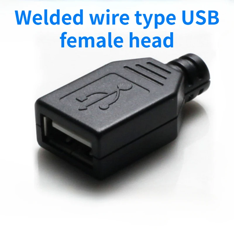 DIY 10PCS Type A Female USB 4 Pin Plug Socket Connector With Black Plastic Cover USB 2.0 Connect Adapter PCB SDA Data Cable Line