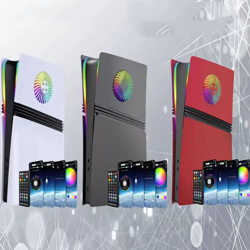Faceplate with RGB Light Strip and Cooling Vents for PS5 Pro Digital 400+ Effects LED Light Ring Console Decoration Plate Cover