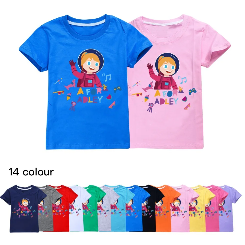 Newly Arrived Kids Short Sleeve A for Adley T-shirt Children's Clothing Boys Girls Clothes Printed Cartoon Casual Cotton Tops