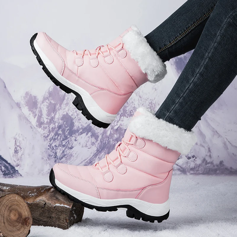 Winter Women\'s Snow Boots High Top Plus Velvet Women\'s Cotton Shoes Outdoor Warm Casual Shoes Comfortable Non-slip Hiking Boots