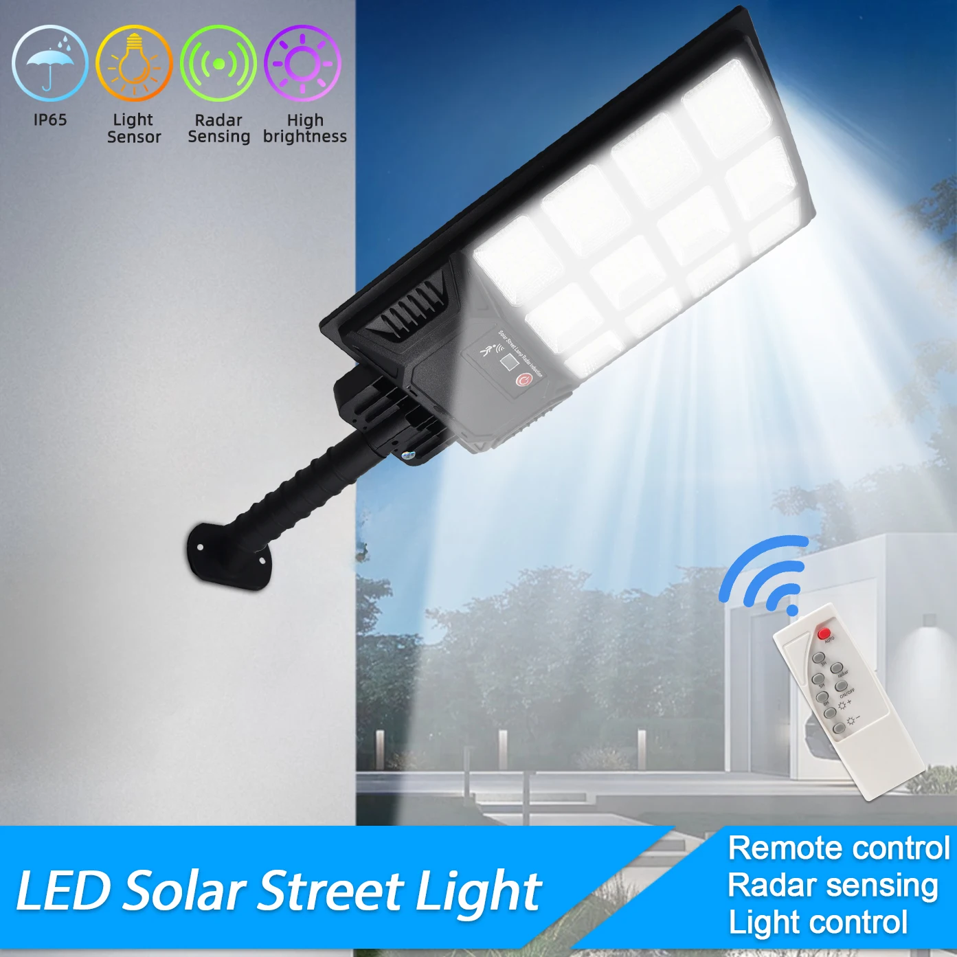 

Солнечные уличные фонари Наружный датчик движения Светодиодный уличный фонарь с 144/192 SMD 6500K Светодиодные солнечные прожекторы безопасности для двора, дороги