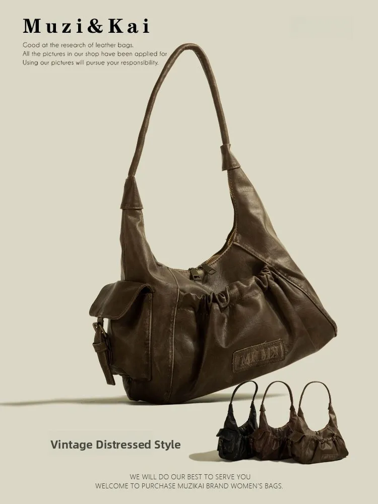 

MuziKai Casual Vintage Commuter Single Shoulder Bag Motorcycle Style Handbag New Spring Summer Underarm Bag for Youth
