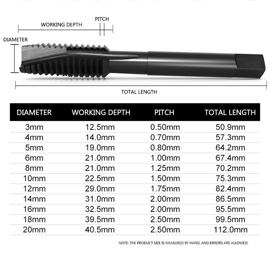 Máquina de torno cnc com cobalto-contendo ponta de parafuso torneira espiral de aço inoxidável torneira especial broca m3 m4 m5 m6 m8m10m12
