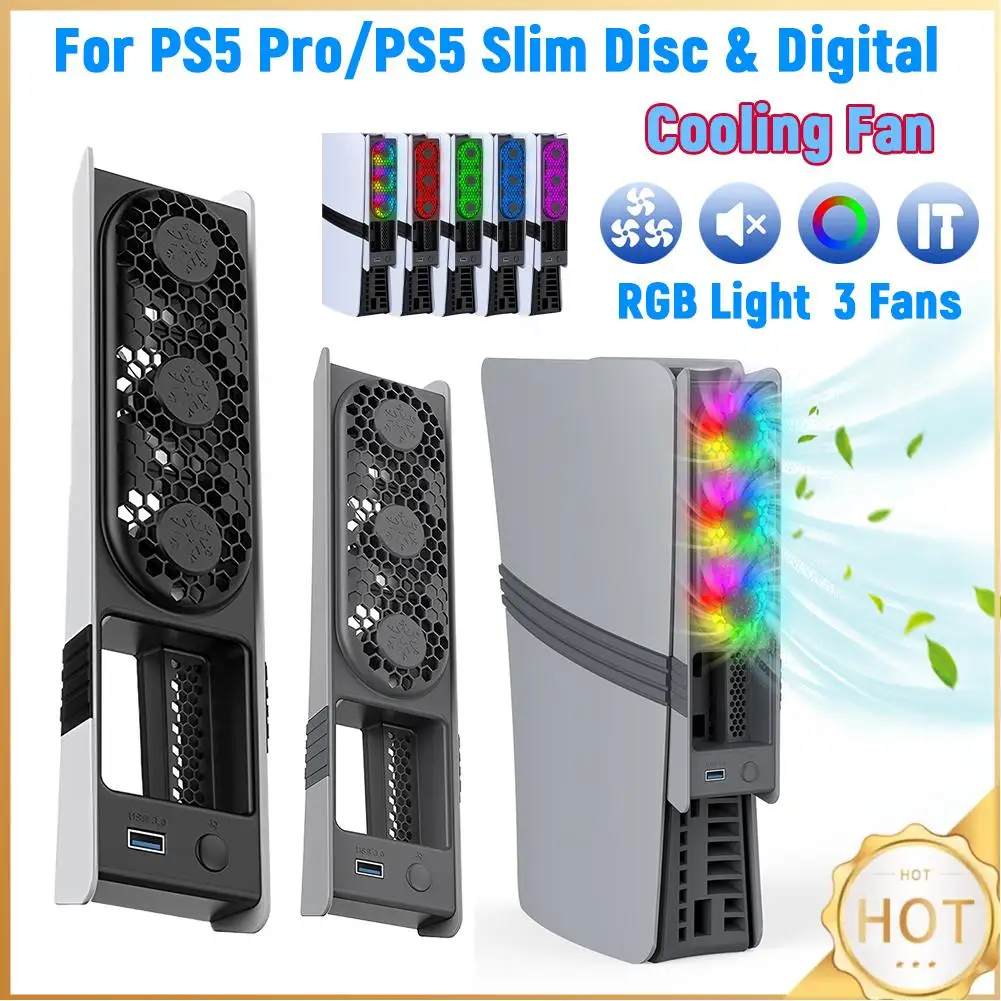 Ventilateur de refroidissement efficace avec port USB, lumière RVB, disque mince, édition numérique, PS5 Pro, PS5 Slim