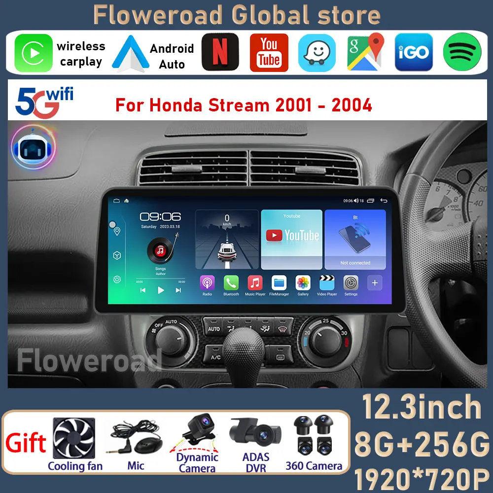 Android For Honda Stream 2001 - 2004 Car Radio Multimedia Player GPS Navi Autoradio Carplay Stereo Screen Rear Camera BT5.0