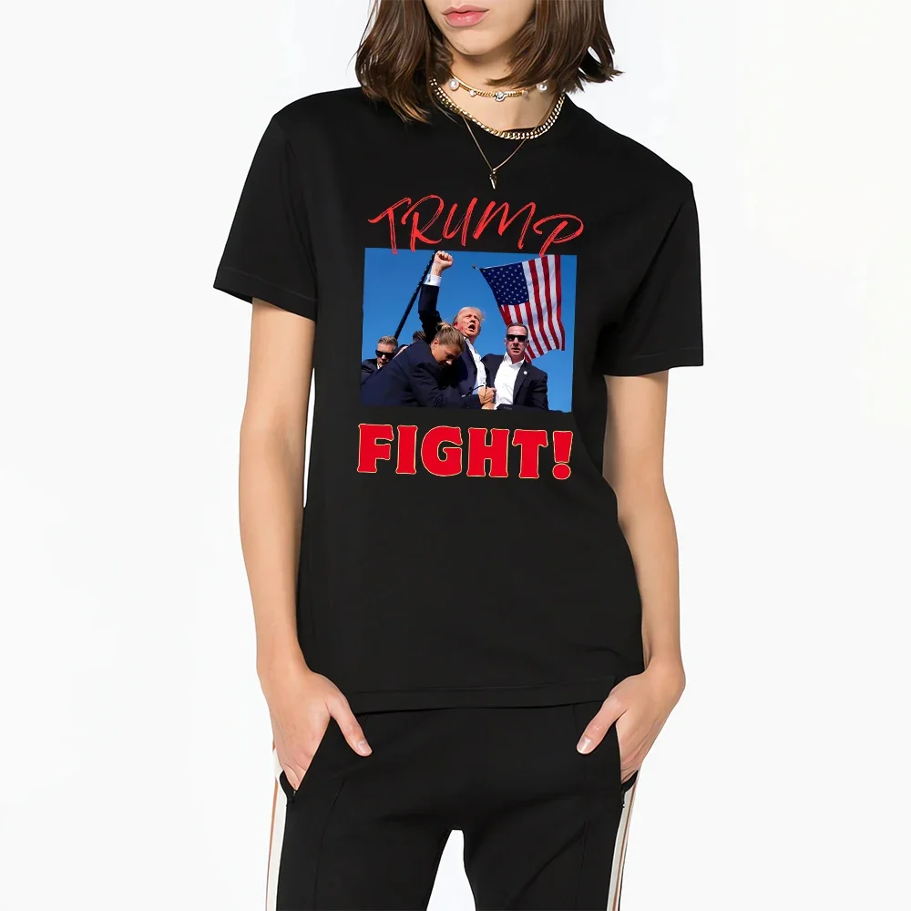 Trump Shot FIGHT 2024 Unisex T-Shirt Shot Assasanation Attempt Printed Short Sleeve Tees Summer Cotton T Shirts