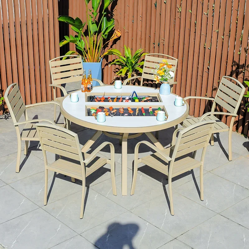 Outdoor aluminum alloy barbecue table and chair combination courtyard villa with balcony