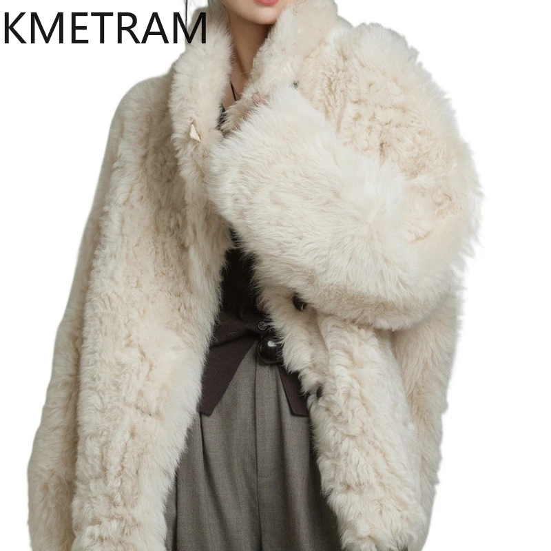 KMETRAM 100% Natural Tuscany Wool Sheepskin Fur Jacket Mid-Length Woman Party Clothing Winter Coats 2025 пуховик женский зимний