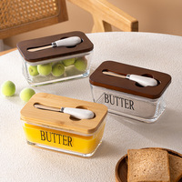 Western Style Glass Sealed Butter Box With Lid, Spatula, Rectangular Household Cheese Preservation And Sealing Jar, Household Ch