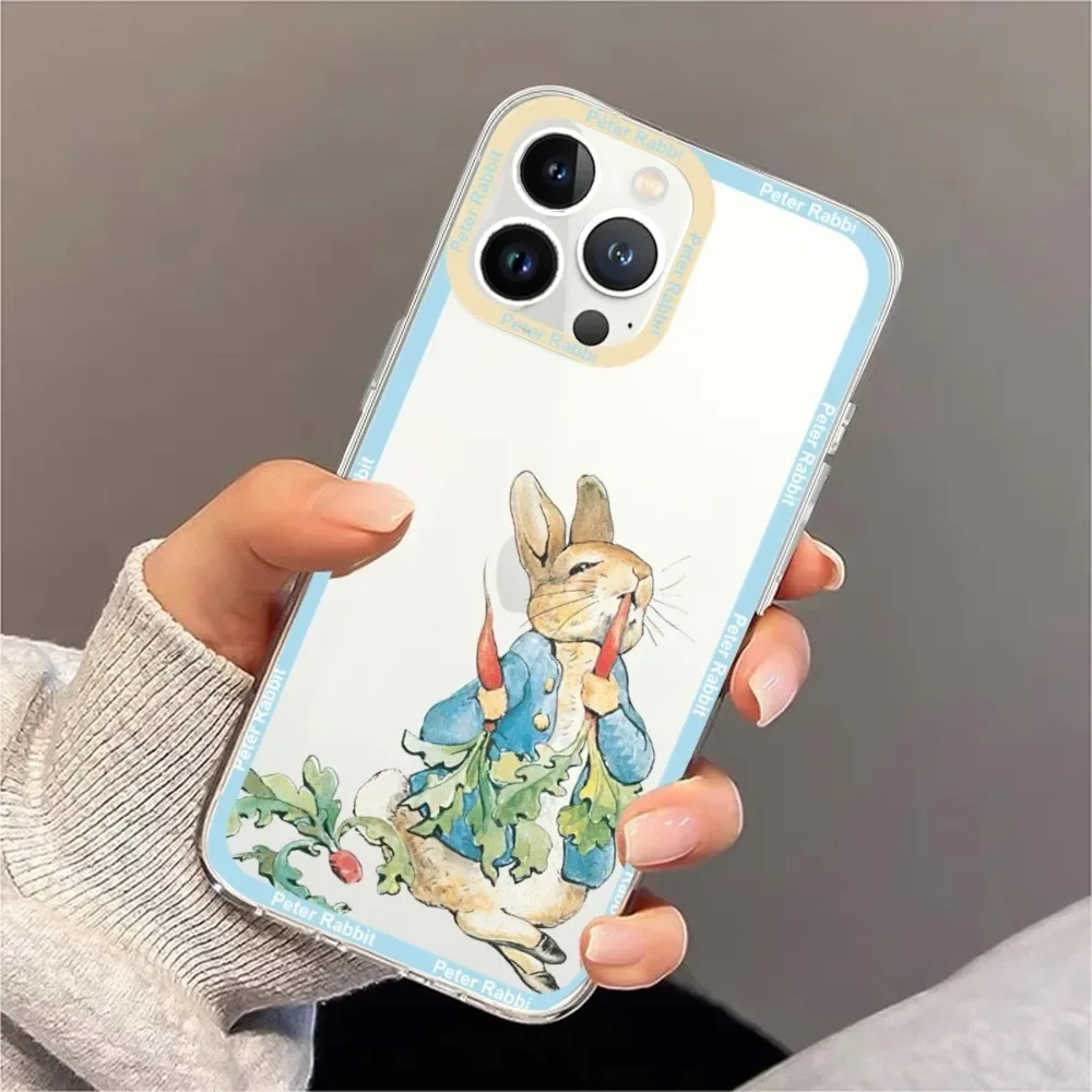 Cute P-peter rabbit Phone Case For iPhone 11 12 Mini 13 14 Pro Max Transparent Shell