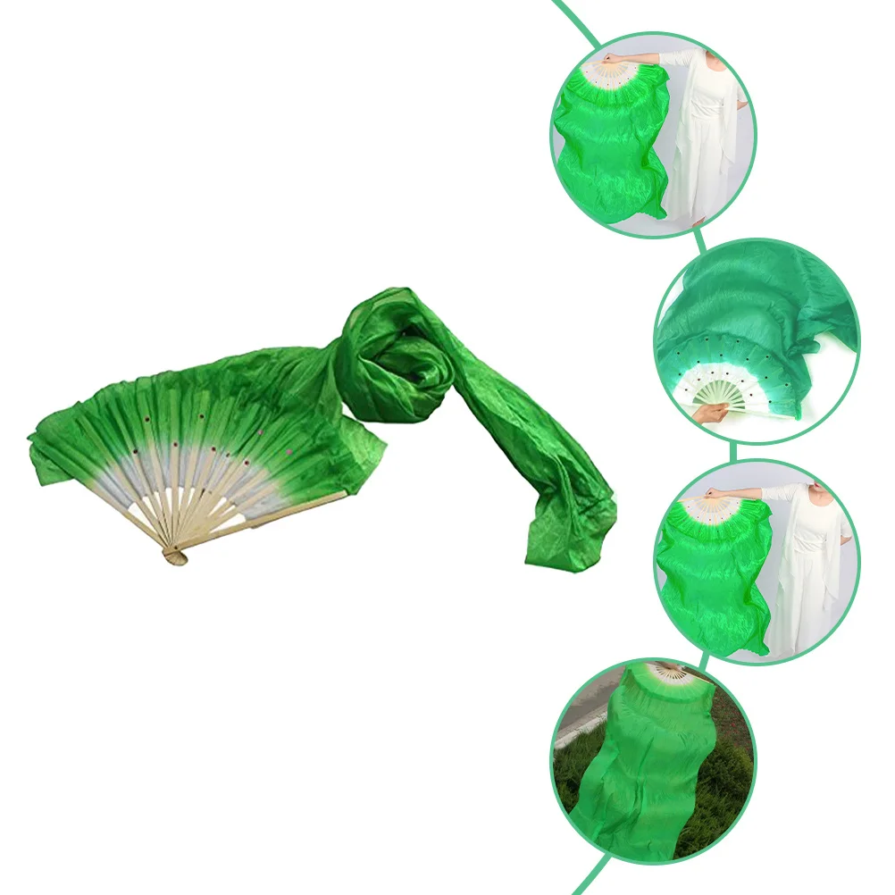 

Lightweight Silk Gradient Color Belly Dance Fan Lengthened Bamboo Bone Folding Fan for Stage School Performances