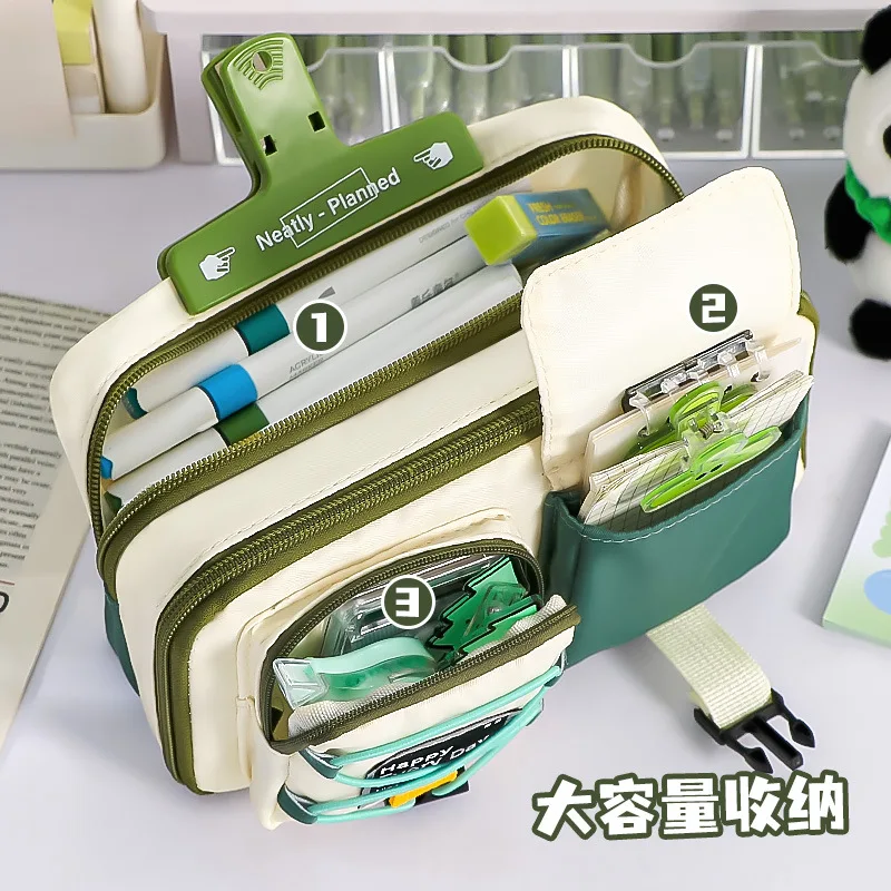 مقلمة ذات سعة كبيرة للطلاب حقيبة أدوات مكتبية محمولة بسيطة مقاومة للأوساخ على الطراز الكوري