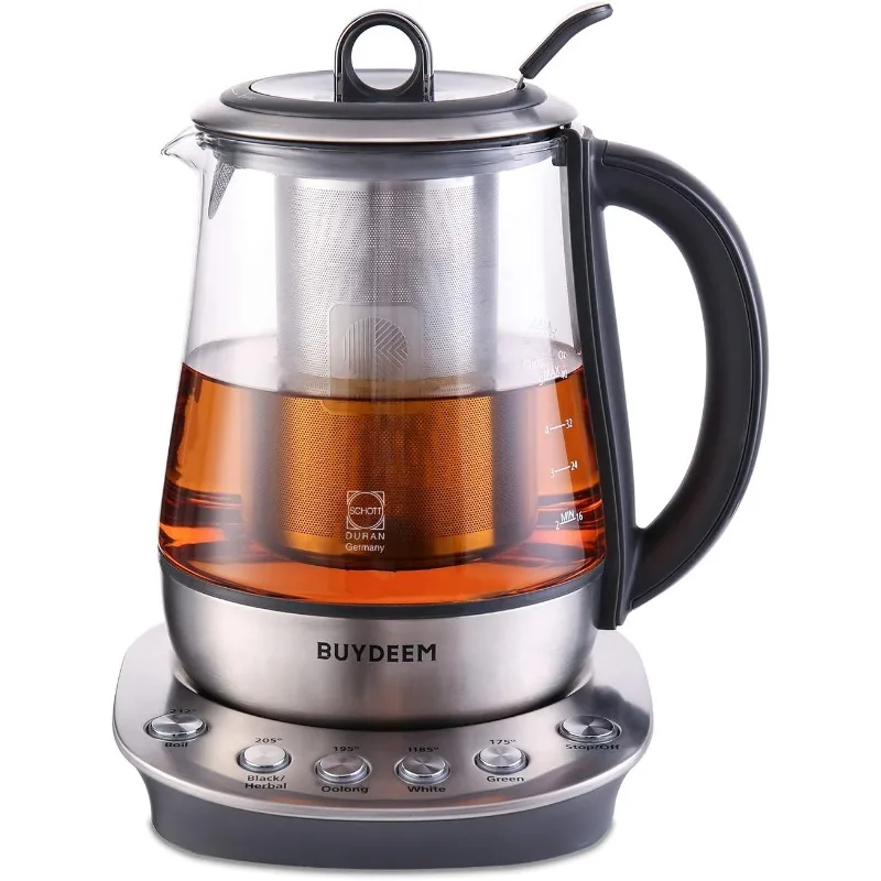 

BUYDEEM K2423 Tea Maker, Durable 316 Stainless Steel & German Schott Glass Electric Kettle, Removable Infuser, Auto Keep Warm