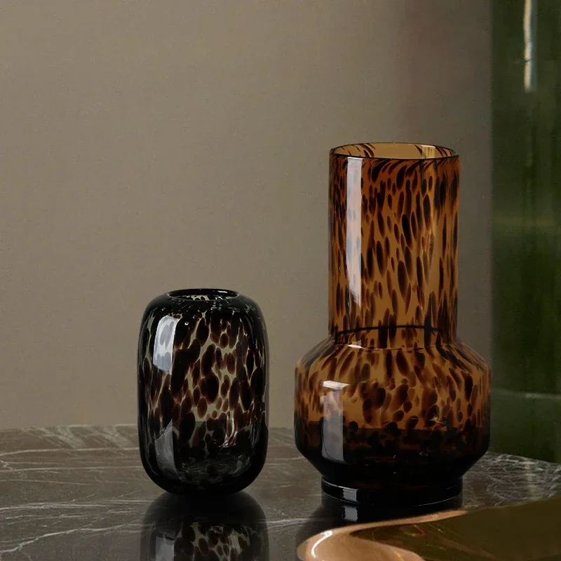 

Medieval Tortoiseshell Pattern Spotted Glass Vase Ornament Entrance Living Room Bedroom Desktop Dining Table Home Art Decoration