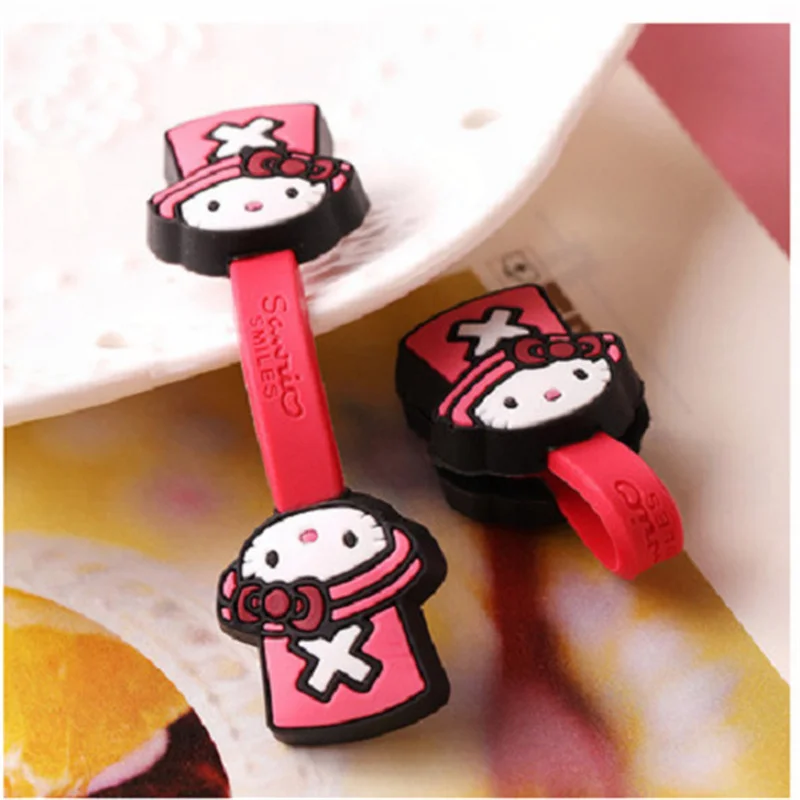 2 sztuk Sanrio Kawaii Hello Kitty KT kot Cartoon silikonowe słuchawki Winder Hub Organizer kabli danych dziewczyna Mini taśma wiążąca dziewczyna