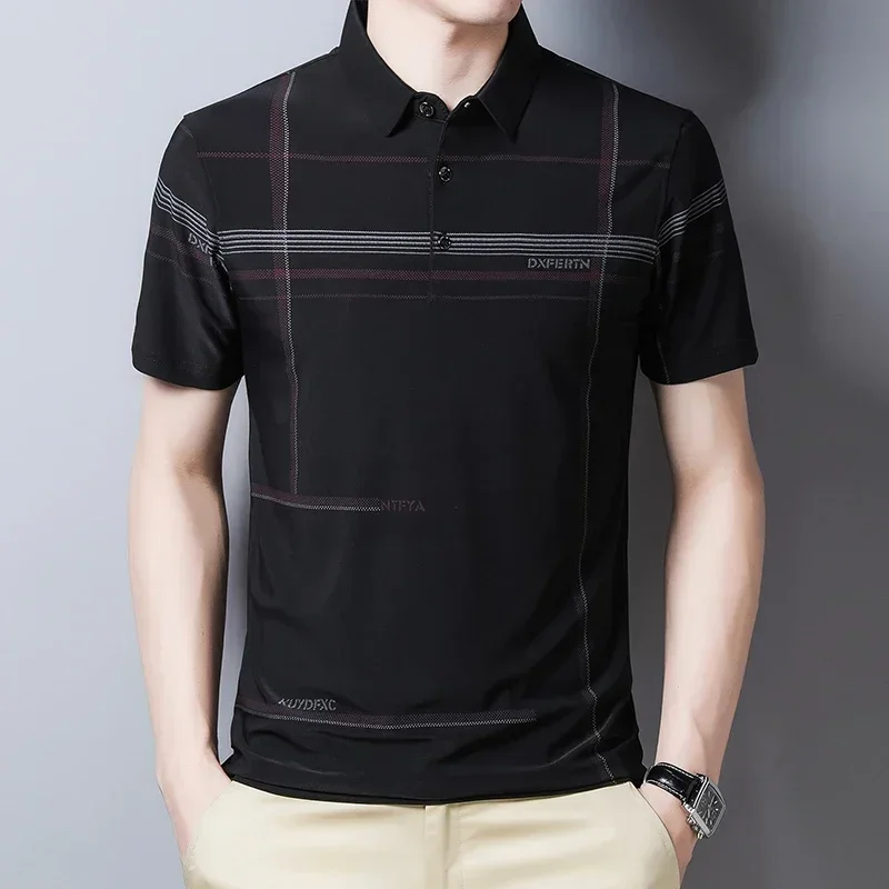 

BROWON Summer 2025 T Shirt Men New Business Casual Short Sleeve Thin Breathable T-Shirt Male Turn-down Collar Work Men Tshirt